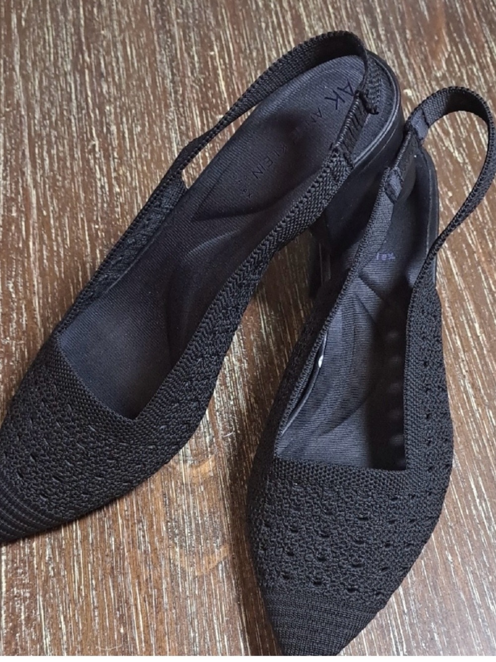 Anne Klein Black Knit Pointed Slingback Heels